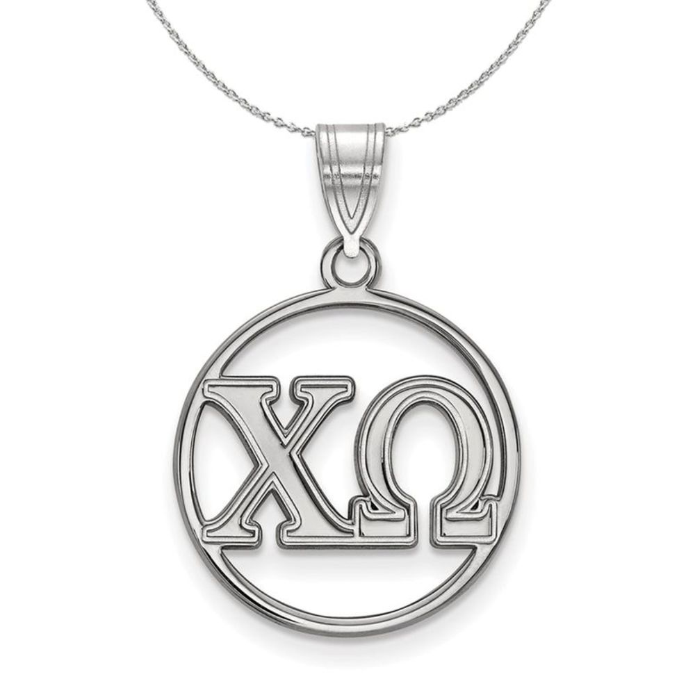 Sterling Silver Chi Omega Small Circle Pendant Necklace - 20 Inch